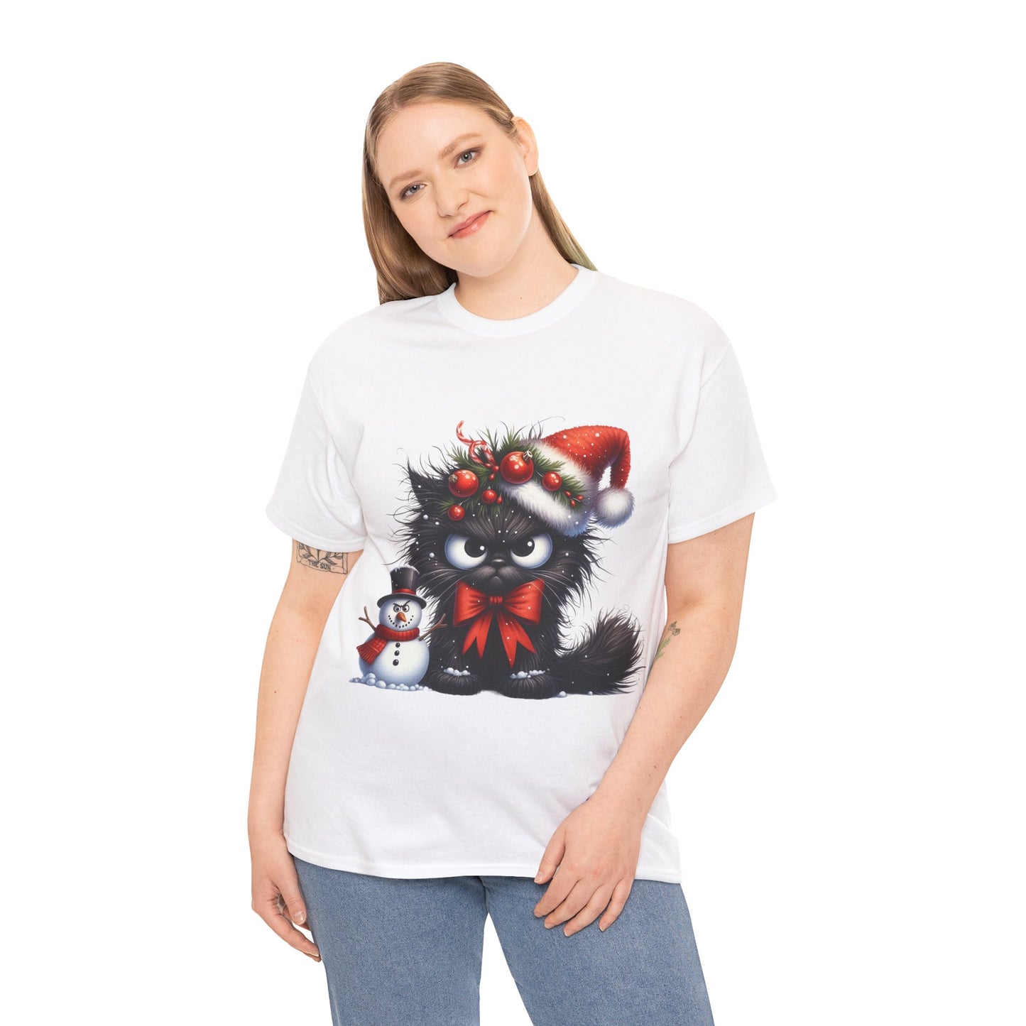 Angry Christmas cat - Unisex Heavy Cotton Tee