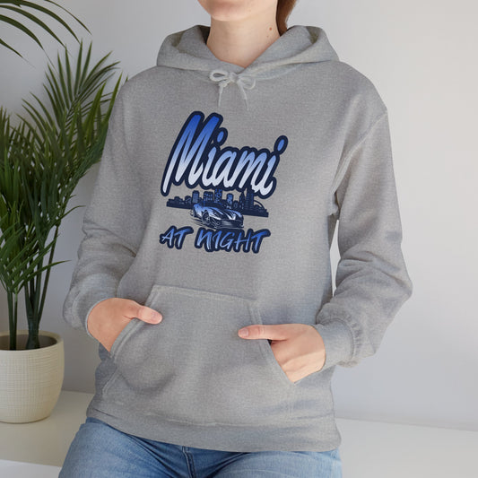 Miami Night Unisex Hoodie Sweatshirt, Soft & Plush Cotton Blend, Kangaroo Pocket