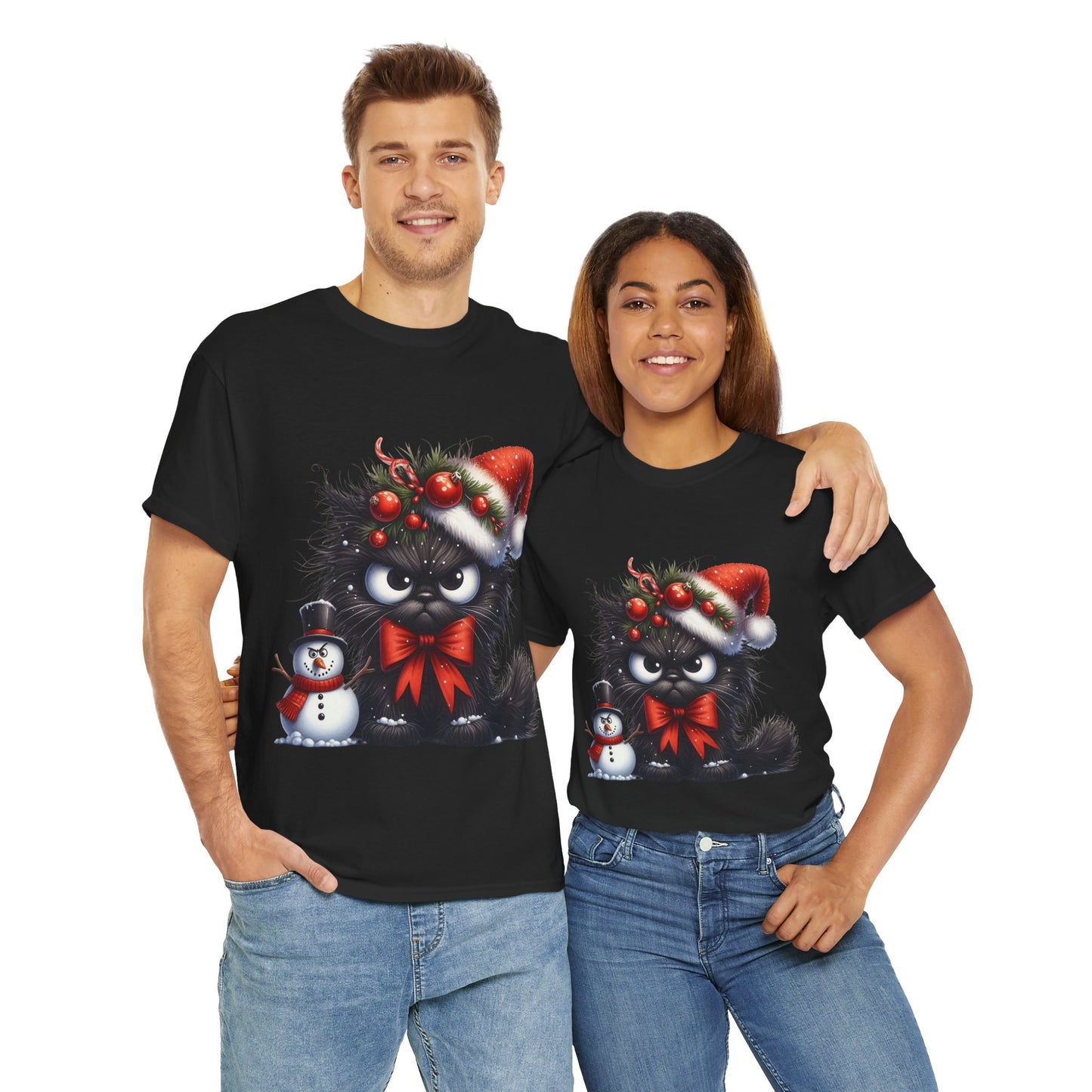 Angry Christmas cat - Unisex Heavy Cotton Tee