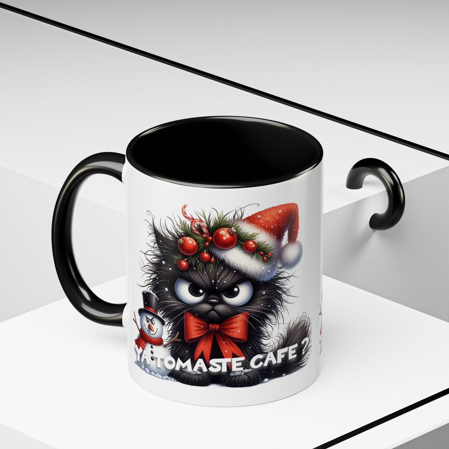 Angry Christmas cat Coffee Mug (11oz) - Ya tomaste cafe? White