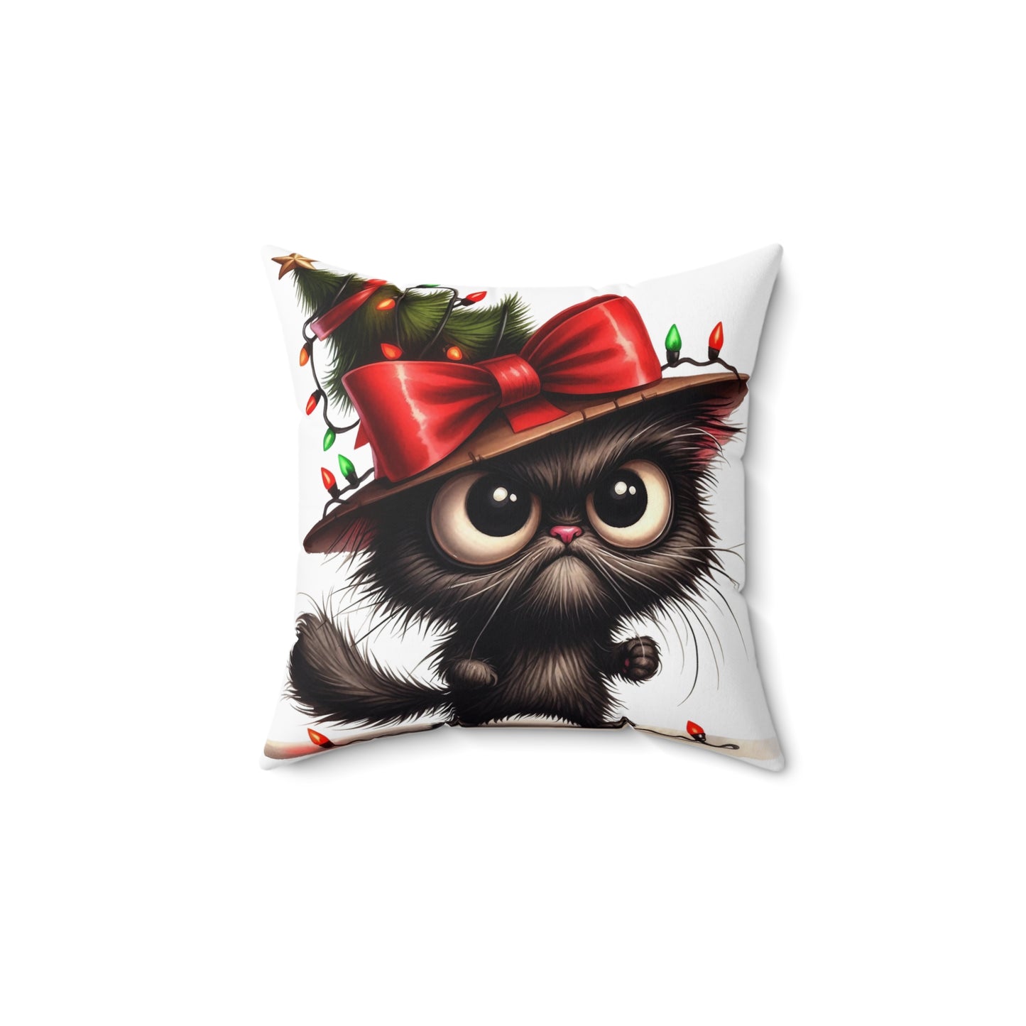 Angry Christmas cat - Spun Polyester Square Pillow