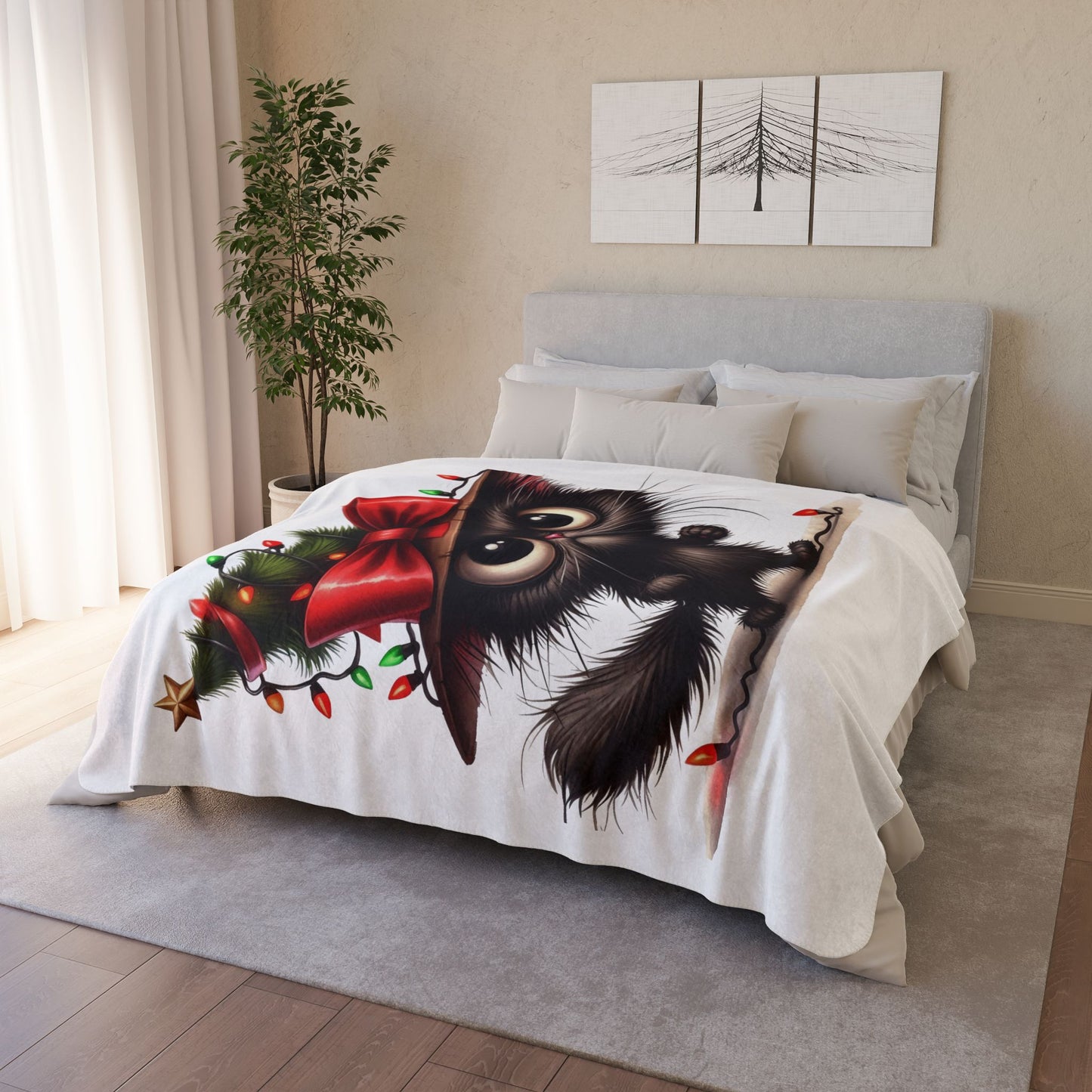 Angry Christmas cat  - Fleece Sherpa Blanket